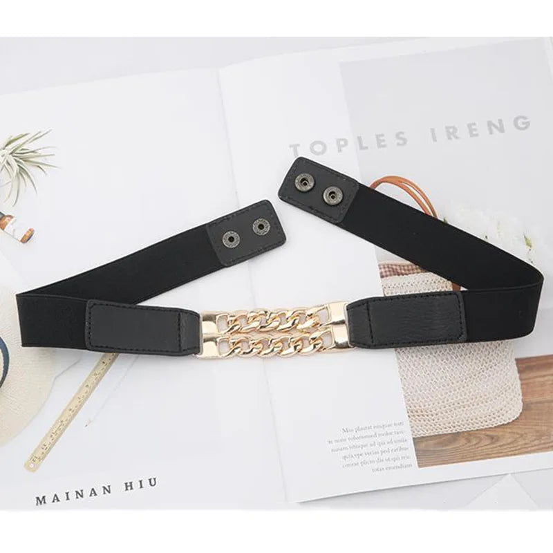 Fashion Female Metal Chain Elastic Waistband Fine Cummerbund Cinch Belt for Women Dress Coat Clothing Accessories