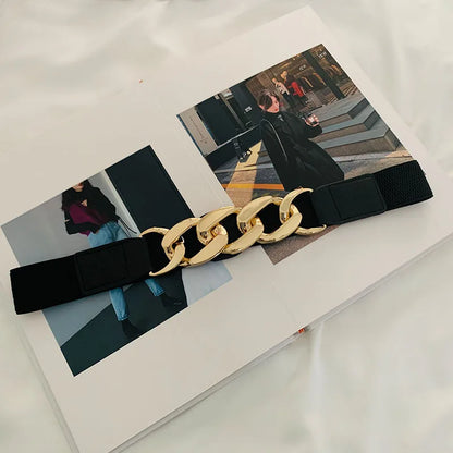 Fashion Female Metal Chain Elastic Waistband Fine Cummerbund Cinch Belt for Women Dress Coat Clothing Accessories