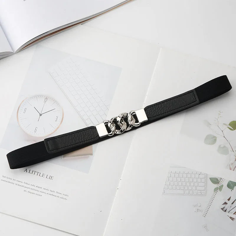 Fashion Female Metal Chain Elastic Waistband Fine Cummerbund Cinch Belt for Women Dress Coat Clothing Accessories