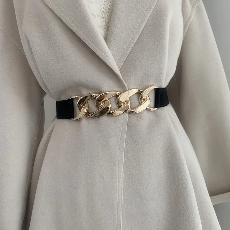 Fashion Female Metal Chain Elastic Waistband Fine Cummerbund Cinch Belt for Women Dress Coat Clothing Accessories