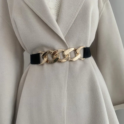 Fashion Female Metal Chain Elastic Waistband Fine Cummerbund Cinch Belt for Women Dress Coat Clothing Accessories