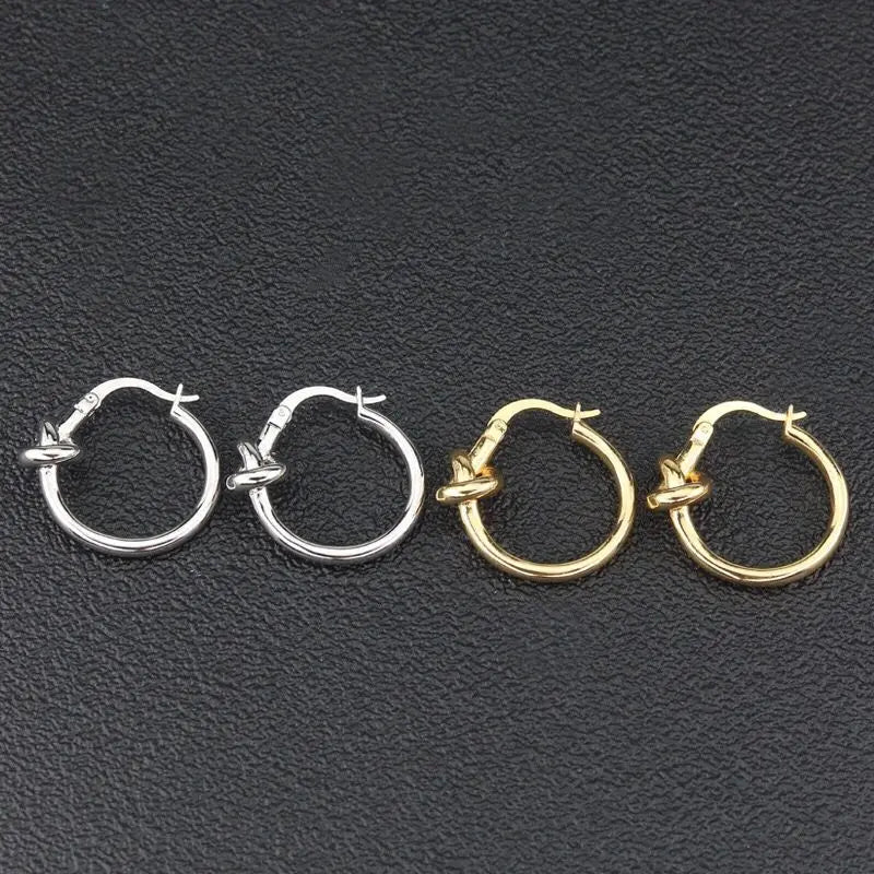 Titanium Steel Hoop Earrings for Women — 18K Gold & White Gold Plated
