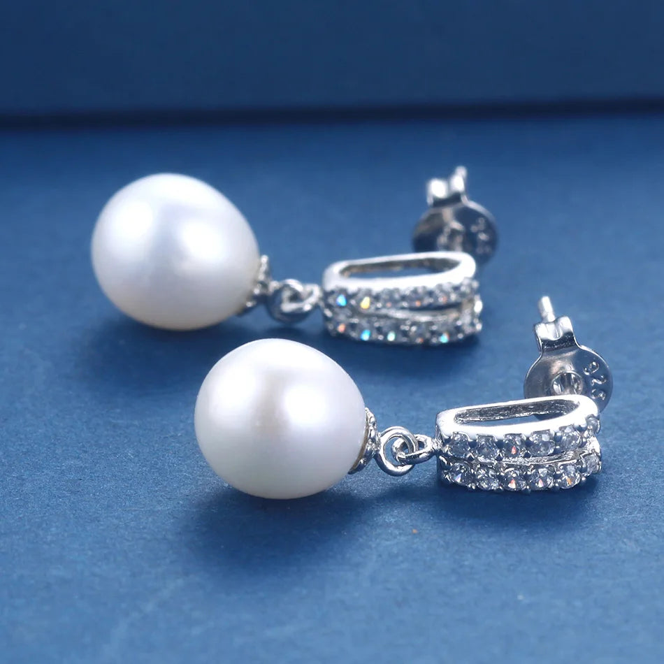AAAA Natural Freshwater Pearl Drop Earrings | 925 Sterling Silver | 5 Colors