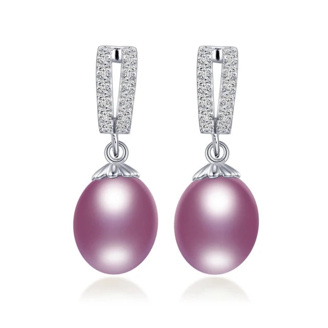 AAAA Natural Freshwater Pearl Drop Earrings | 925 Sterling Silver | 5 Colors