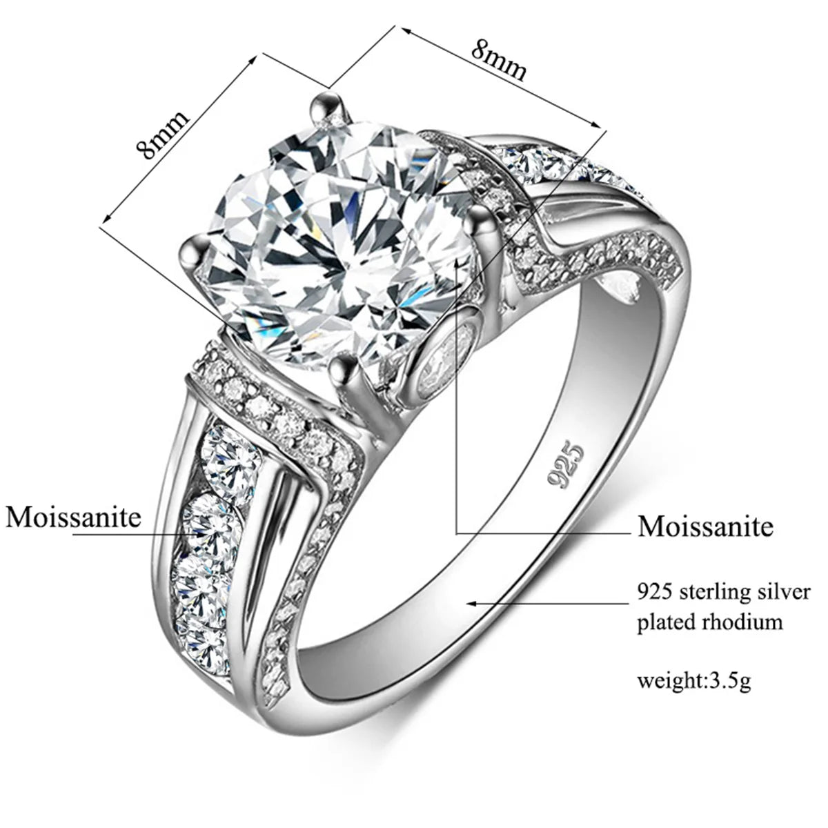2ct Moissanite or Zirconia Bridal Ring - Solid 925 Sterling Silver & 14K White Gold, D Color VVS1