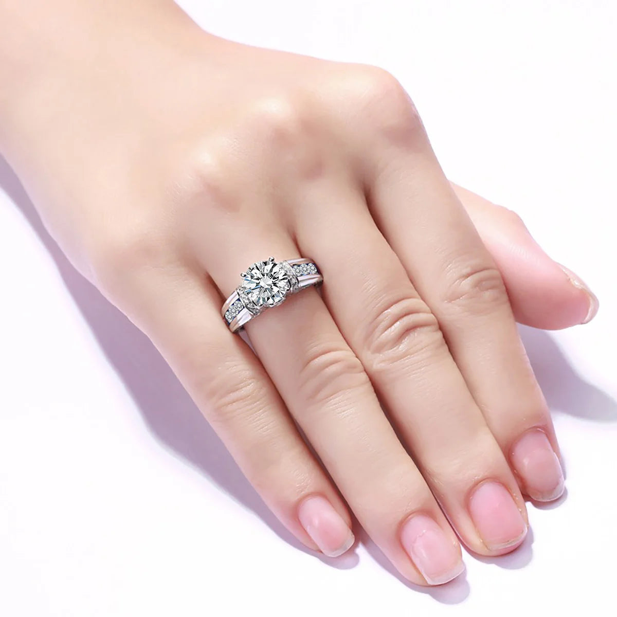 2ct Moissanite or Zirconia Bridal Ring - Solid 925 Sterling Silver & 14K White Gold, D Color VVS1