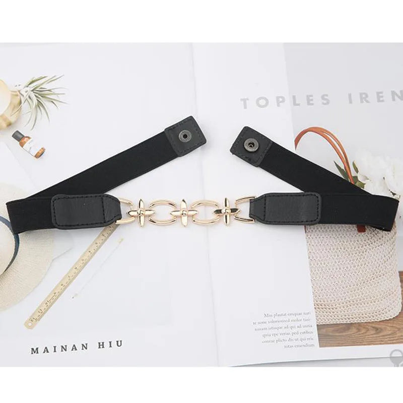 Fashion Female Metal Chain Elastic Waistband Fine Cummerbund Cinch Belt for Women Dress Coat Clothing Accessories