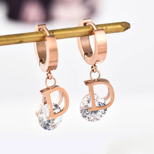 Vintage Luxury Letter D Crystal Earrings For Women Stainless Steel Small Delicate Stud Earrings Brand Fashion Jewelry Gift