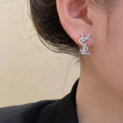 Luxurious French-style Classic Gold Plated Women's Stud Earrings Copper Zircon Stones Double-sided Letters-Trendy Party Gift
