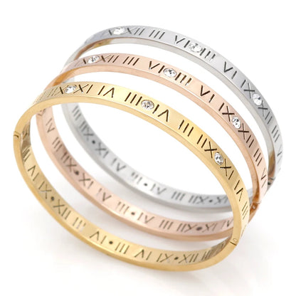 Zircon Roman Numerals Bangle — 4mm & 6mm Oval Cuff | Women