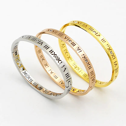 Zircon Roman Numerals Bangle — 4mm & 6mm Oval Cuff | Women