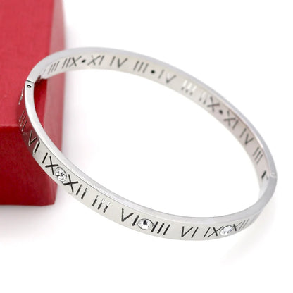 Zircon Roman Numerals Bangle — 4mm & 6mm Oval Cuff | Women