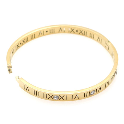 Zircon Roman Numerals Bangle — 4mm & 6mm Oval Cuff | Women