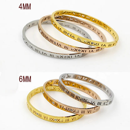 Zircon Roman Numerals Bangle — 4mm & 6mm Oval Cuff | Women