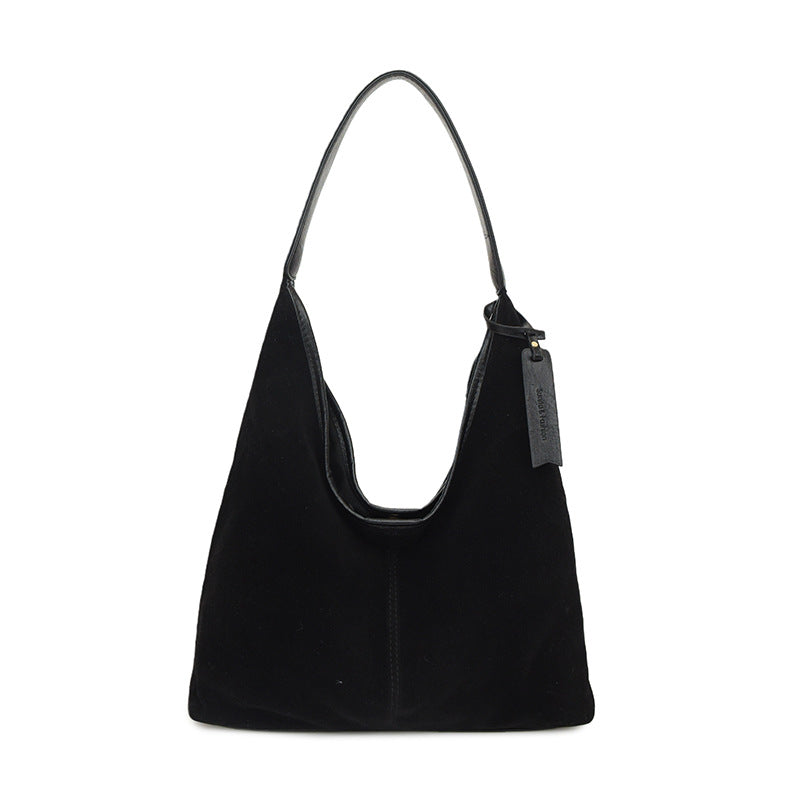 Retro Suede Bucket Bag for Women — Large Capacity European Style Shoulder Tote