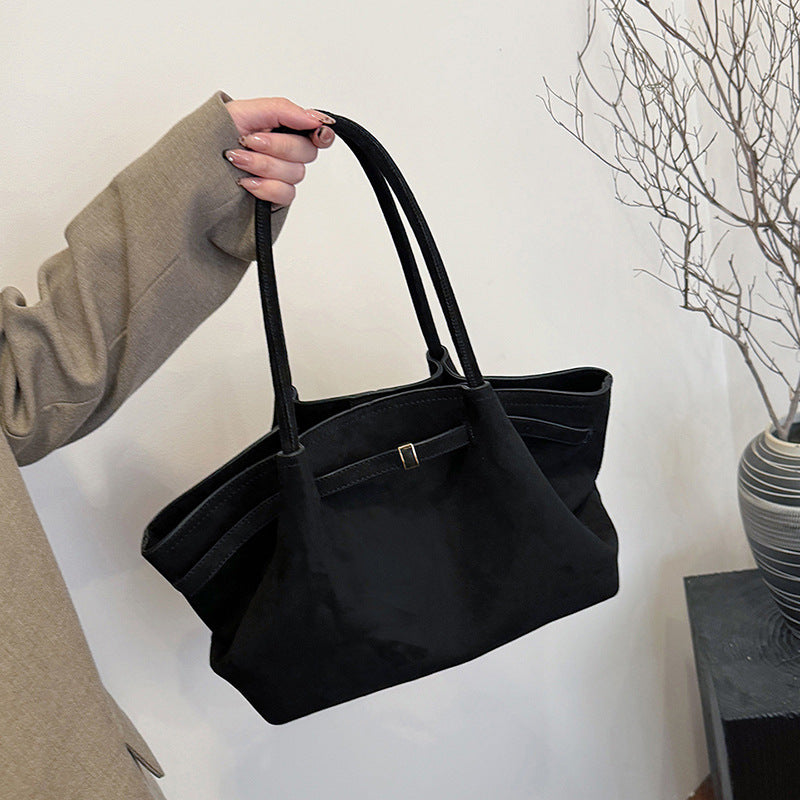 Retro Suede Frosted Tote Bag for Women — Versatile Shell Shoulder & Basket Handbag