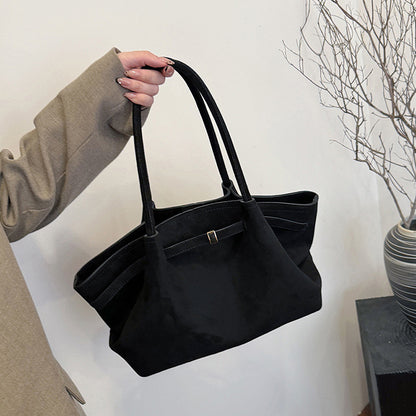 Retro Suede Frosted Tote Bag for Women — Versatile Shell Shoulder & Basket Handbag