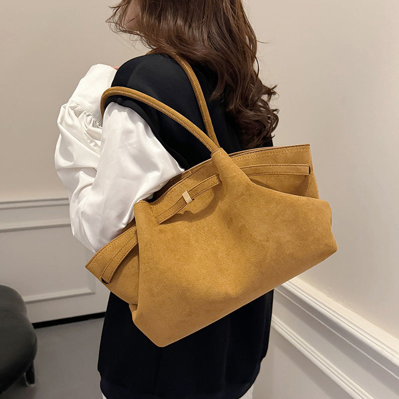 Retro Suede Frosted Tote Bag for Women — Versatile Shell Shoulder & Basket Handbag