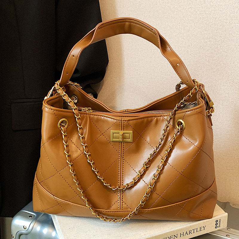Diamond Pattern Chain Large Capacity Tote Bag — Versatile Commuter Crossbody | Women
