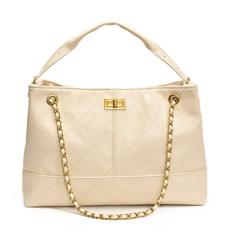 Diamond Pattern Chain Large Capacity Tote Bag — Versatile Commuter Crossbody | Women