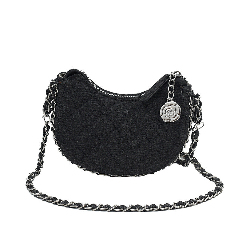High-Grade Denim Rhombic Chain Crossbody Bag — Quilted Dumpling Style | Women