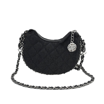High-Grade Denim Rhombic Chain Crossbody Bag — Quilted Dumpling Style | Women