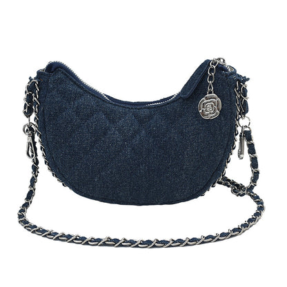 High-Grade Denim Rhombic Chain Crossbody Bag — Quilted Dumpling Style | Women