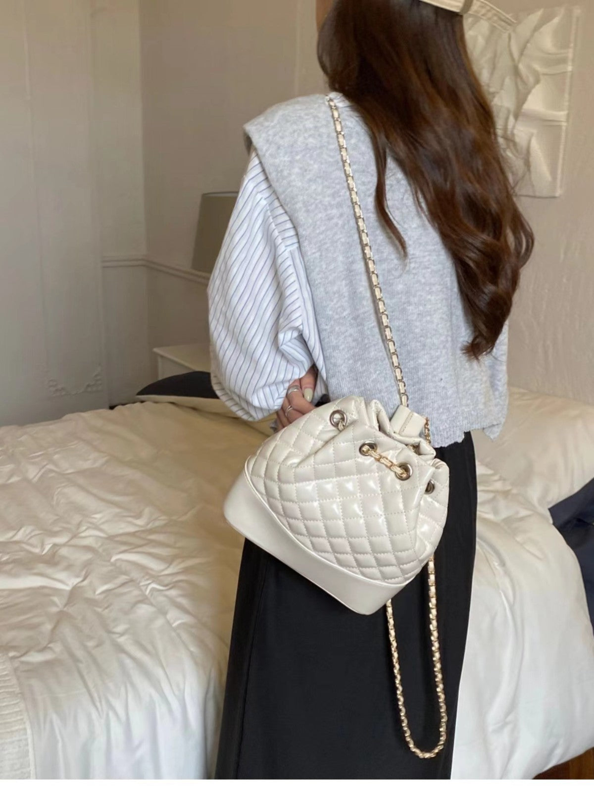 Quilted Rhombus Chain Bucket Bag — Chanel-Style Crossbody | Women