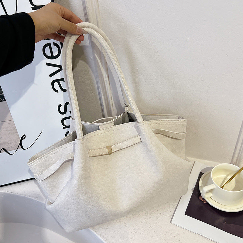 Retro Suede Frosted Tote Bag for Women — Versatile Shell Shoulder & Basket Handbag