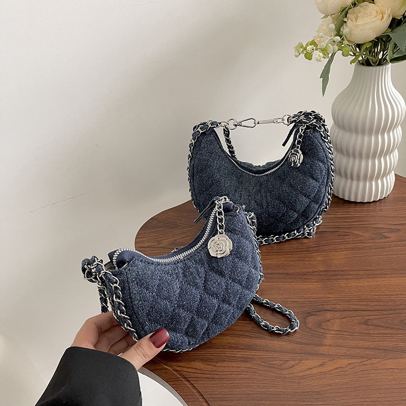 High-Grade Denim Rhombic Chain Crossbody Bag — Quilted Dumpling Style | Women