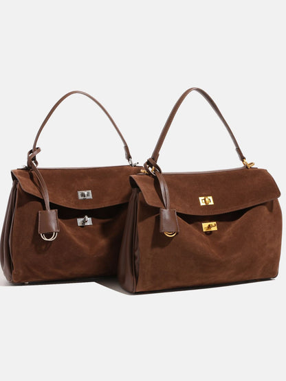 Retro Suede Kelly Bag for Women — Large Capacity Crossbody Shoulder & Work Tote