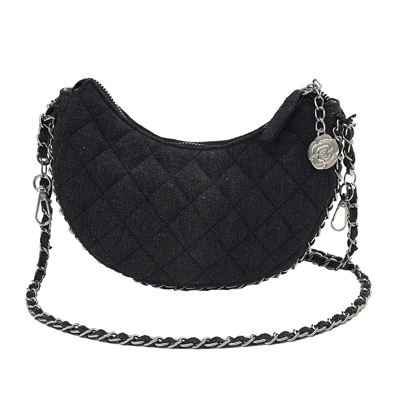 High-Grade Denim Rhombic Chain Crossbody Bag — Quilted Dumpling Style | Women