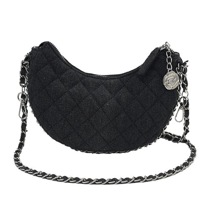 High-Grade Denim Rhombic Chain Crossbody Bag — Quilted Dumpling Style | Women