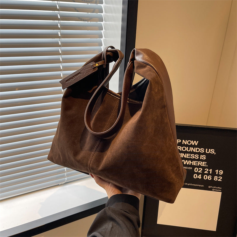 Retro Suede Bucket Bag for Women — Large Capacity European Style Shoulder Tote