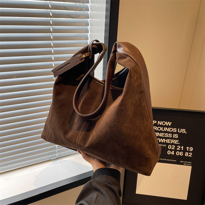 Retro Suede Bucket Bag for Women — Large Capacity European Style Shoulder Tote