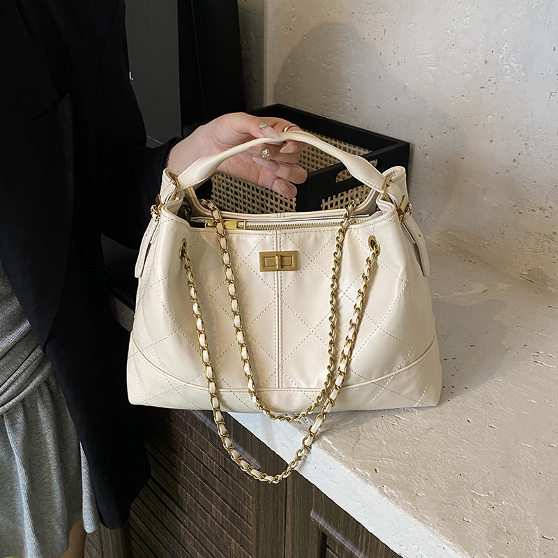 Diamond Pattern Chain Large Capacity Tote Bag — Versatile Commuter Crossbody | Women