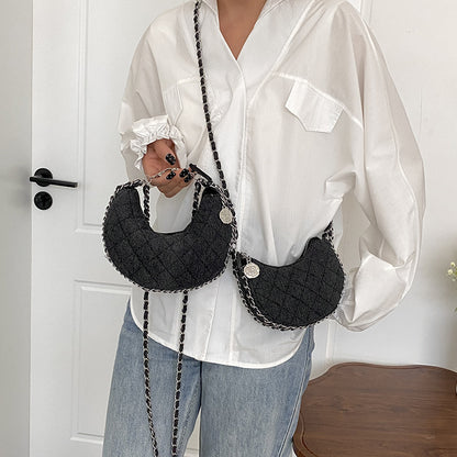 High-Grade Denim Rhombic Chain Crossbody Bag — Quilted Dumpling Style | Women