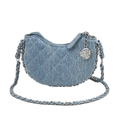 High-Grade Denim Rhombic Chain Crossbody Bag — Quilted Dumpling Style | Women