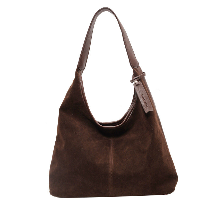 Retro Suede Bucket Bag for Women — Large Capacity European Style Shoulder Tote