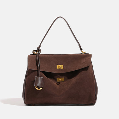 Retro Suede Kelly Bag for Women — Large Capacity Crossbody Shoulder & Work Tote