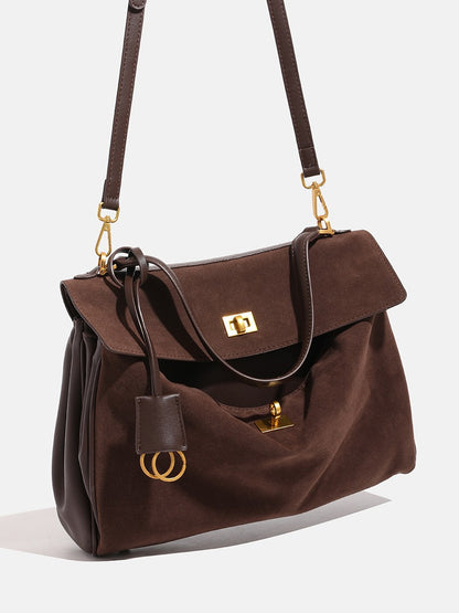 Retro Suede Kelly Bag for Women — Large Capacity Crossbody Shoulder & Work Tote