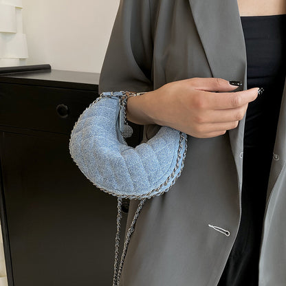High-Grade Denim Rhombic Chain Crossbody Bag — Quilted Dumpling Style | Women