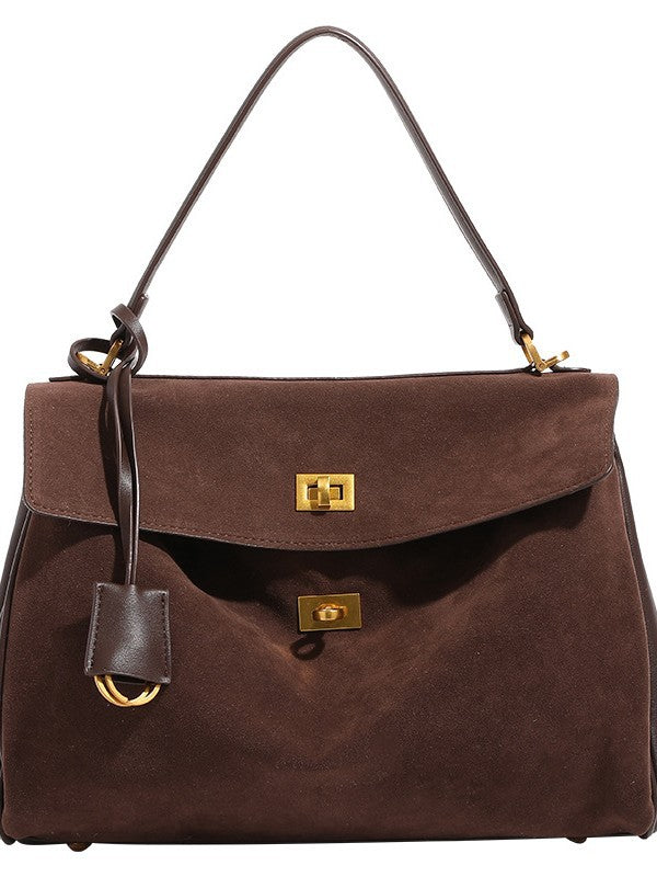 Retro Suede Kelly Bag for Women — Large Capacity Crossbody Shoulder & Work Tote