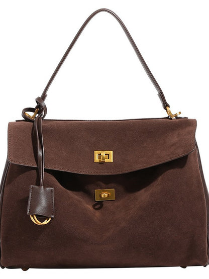 Retro Suede Kelly Bag for Women — Large Capacity Crossbody Shoulder & Work Tote