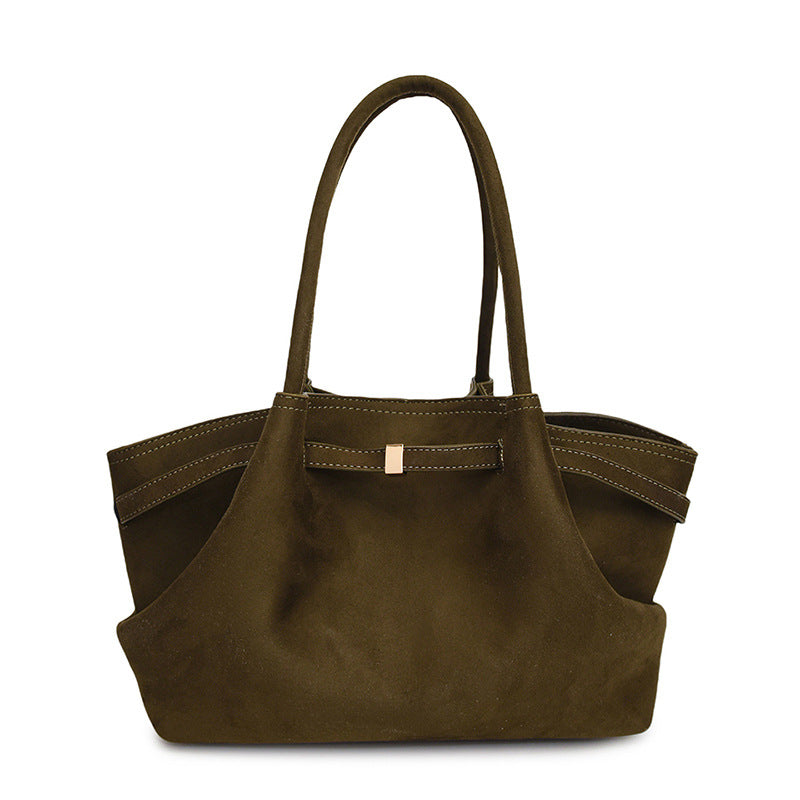 Retro Suede Frosted Tote Bag for Women — Versatile Shell Shoulder & Basket Handbag