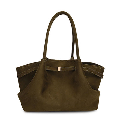 Retro Suede Frosted Tote Bag for Women — Versatile Shell Shoulder & Basket Handbag