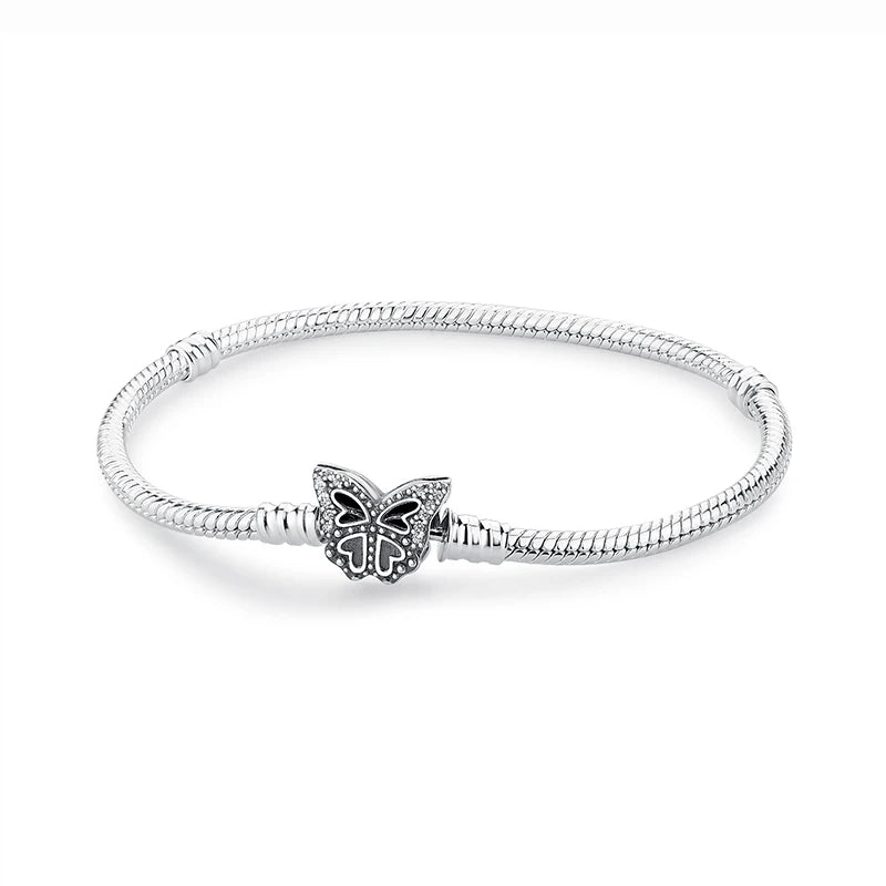 Original Sterling Silver Bracelet Love Heart Clasp Charms Beads Snake Chain Bracelets Bangles Luxury Jewelry For Women Gift