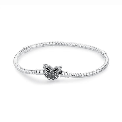 Original Sterling Silver Bracelet Love Heart Clasp Charms Beads Snake Chain Bracelets Bangles Luxury Jewelry For Women Gift