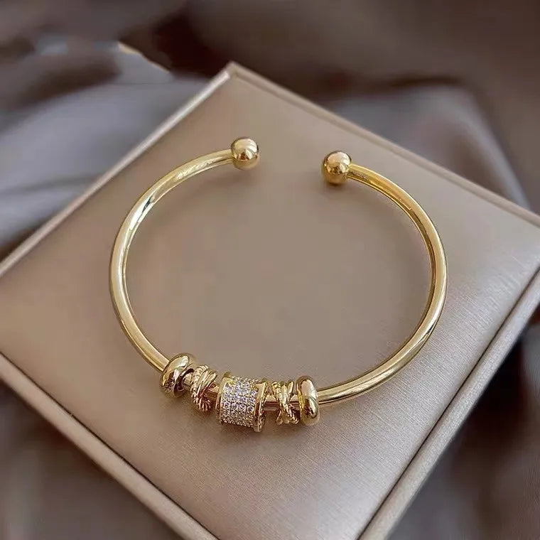 UILZ Gold Plated Cuff Bangle Copper Material Cubic Zircon Stone Rhodium Plated Size Adjustable Cuff Bracelet Girl Fashion Gifts