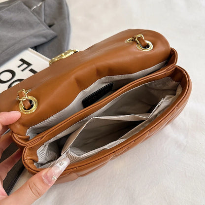 2025 new diamond striped small fragrant embroidery thread bag chain bag high-quality shoulder crossbody bag